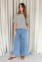 Load image into Gallery viewer, Bob Oversized Stripe Cotton Tee Black

