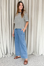 Load image into Gallery viewer, Bob Oversized Stripe Cotton Tee Black
