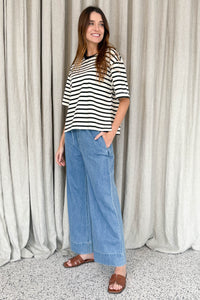 Bob Oversized Stripe Cotton Tee Black