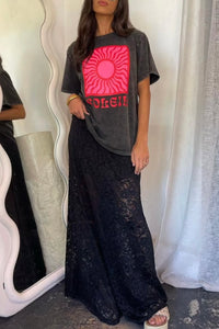 Paper Heart Lace Maxi Skirt Black