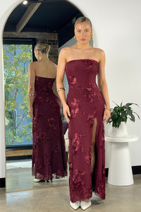 Alessia Embroidered Maxi Dress Burgundy