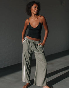 Berlin Side Stripe Linen Pants Khaki