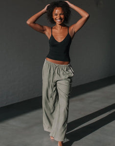 Berlin Side Stripe Linen Pants Khaki