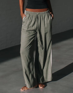 Berlin Side Stripe Linen Pants Khaki