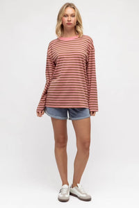 Maddie Long Sleeve Tee Pink Brown