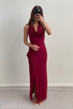 Load image into Gallery viewer, Tasmin Halter Neck Mesh Maxi Dress Wine
