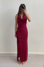 Load image into Gallery viewer, Tasmin Halter Neck Mesh Maxi Dress Wine
