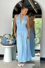 Load image into Gallery viewer, Dolce Ruched Halter Maxi Dress Blue
