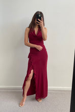 Load image into Gallery viewer, Tasmin Halter Neck Mesh Maxi Dress Wine
