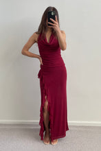 Load image into Gallery viewer, Tasmin Halter Neck Mesh Maxi Dress Wine
