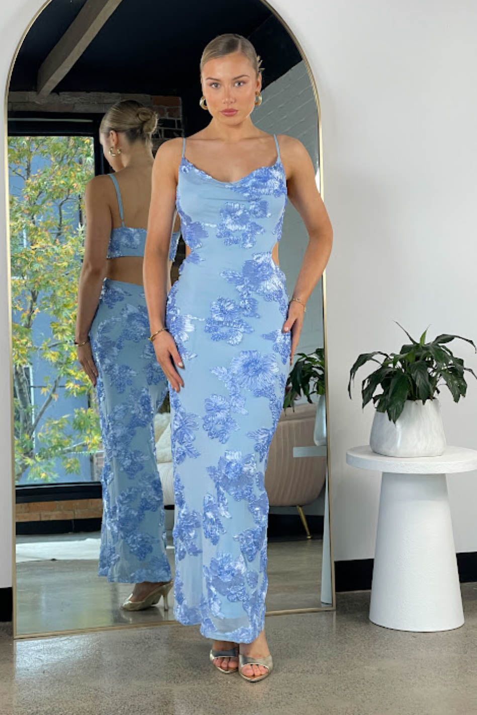 Amber Embroidered Maxi Dress Blue