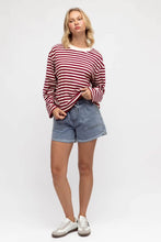 Load image into Gallery viewer, Maddie Long Sleeve Tee Burgundy Cream

