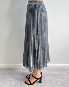 Metallic Pleated Skirt Silver Black