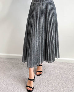 Metallic Pleated Skirt Silver Black