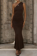 Load image into Gallery viewer, Viola One Shoulder Tie Back Maxi Dress Brown
