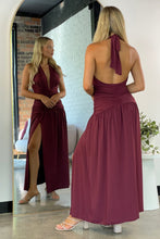 Load image into Gallery viewer, Dolce Ruched Halter Maxi Dress Burgundy
