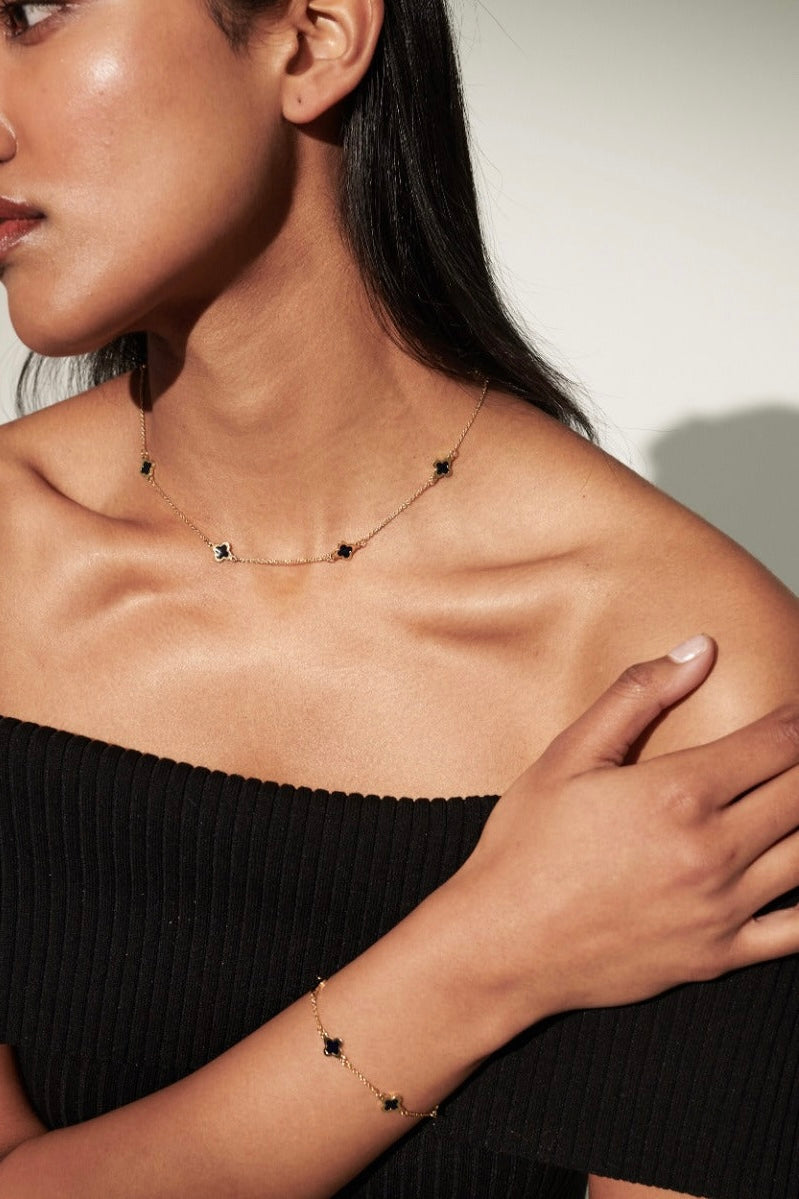 Clover 18K Gold Plated Bracelet in Black