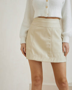 Adrie Faux Leather Mini Skirt Beige