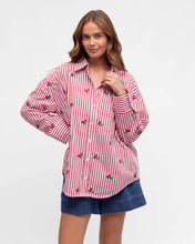 Load image into Gallery viewer, Cherry Embroidery Cotton Shirt Red Stripe
