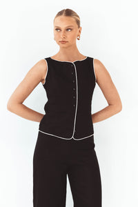 Amala Vest Top Black Linen