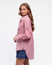 Load image into Gallery viewer, Cherry Embroidery Cotton Shirt Red Stripe
