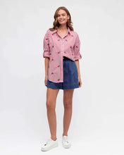 Load image into Gallery viewer, Cherry Embroidery Cotton Shirt Red Stripe
