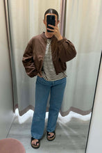 Load image into Gallery viewer, Reanne Faux Suede Bomber Chocolate
