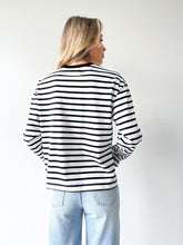 Load image into Gallery viewer, Mat Stripe Cotton Long Sleeve Top Black White

