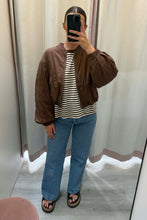 Load image into Gallery viewer, Reanne Faux Suede Bomber Chocolate
