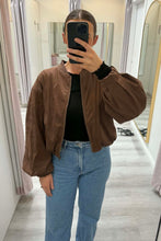 Load image into Gallery viewer, Reanne Faux Suede Bomber Chocolate
