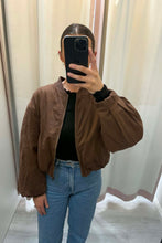 Load image into Gallery viewer, Reanne Faux Suede Bomber Chocolate
