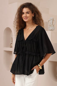 Fiorenza Front Tie Blouse Black