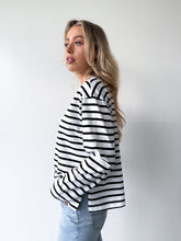 Load image into Gallery viewer, Mat Stripe Cotton Long Sleeve Top Black White
