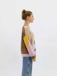 Worthier Colour Block Knit Jumper Lilac