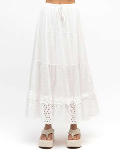 Sirene Boho Midi Skirt White