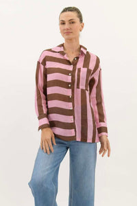Worthier Faye Linen Shirt Chocolate Pink