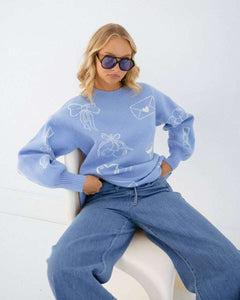 Pretty In Bows Knit Jumper Blue