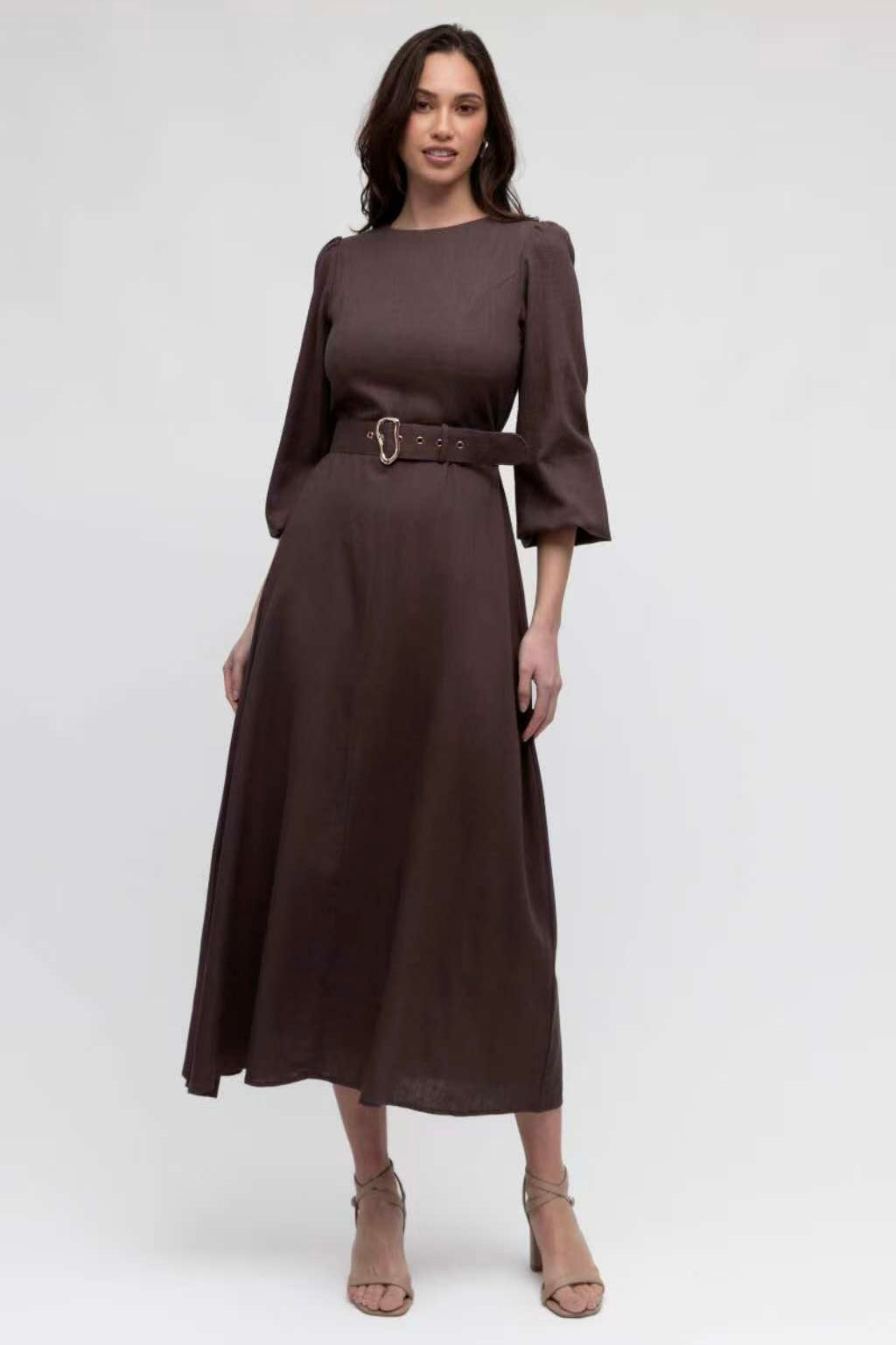 Camille Long Sleeve Dress Brown