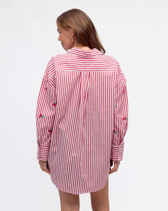 Cherry Embroidery Cotton Shirt Red Stripe