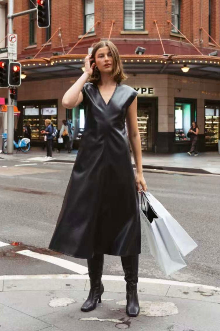 White Closet Cindy Faux Leather Midi Dress