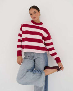 Marsila Knit Jumper Pink Red Stripe