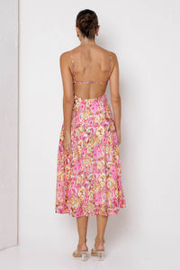 Valentina Midi Dress Pink Orange Floral