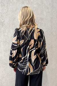 Robin Top Brown Black Print