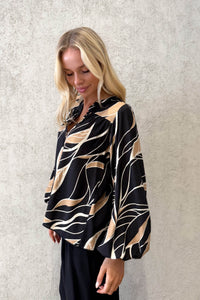 Robin Top Brown Black Print