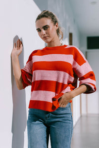 Brady Bunch Stripe Knit Red Pink