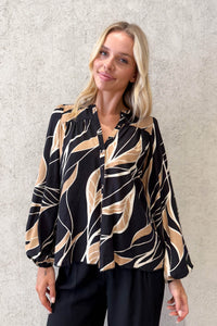 Robin Top Brown Black Print