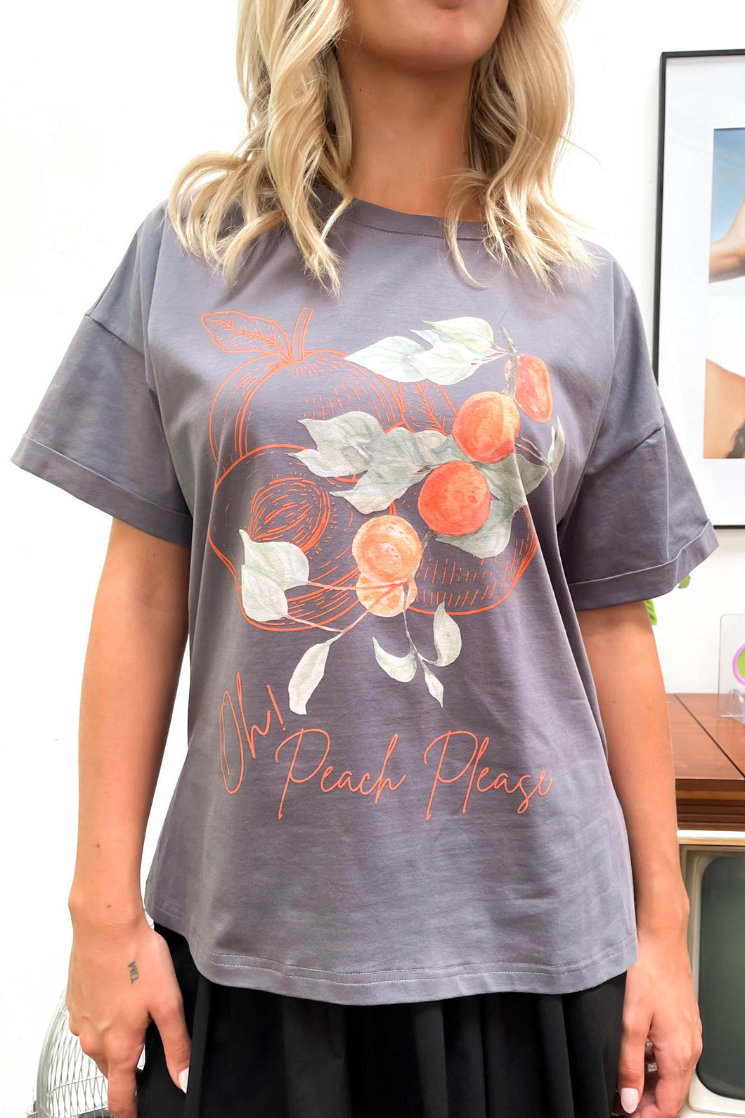 Peach Please Tee Grey