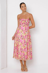 Valentina Midi Dress Pink Orange Floral