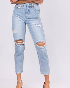 Harley Distressed Mom Jeans Light Wash